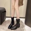 Naked Boots Women's Winter Comfortable and Versatile Square Heel Solid Color Zipper Decorated Fashion Boots Women's Shoes