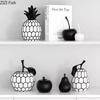 Black and White Stripe Apple Pineapple Statue Desk Decoration Ornaments Minimalism Fruits Resin Sculpture Room Aesthetics Decor