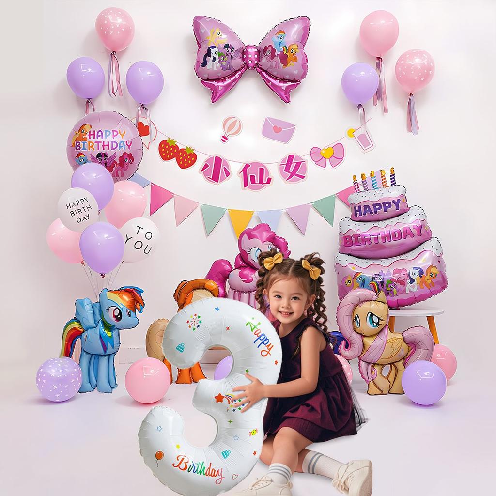 Pony Poly Children'S Birthday Atmosphere Scene Arrangement Decoration Little Girl Balloon Family Simple Party Ceremony