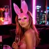 Comfortable Wear Bunny Mask Halloween Mask, Cosplay Rabbit Face with Long Black for Theme Parties Ears, Lightweight Plastic Cushion Masquerade
