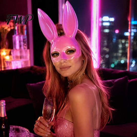 Comfortable Wear Bunny Mask Halloween Mask, Cosplay Rabbit Face with Long Black for Theme Parties Ears, Lightweight Plastic Cushion Masquerade