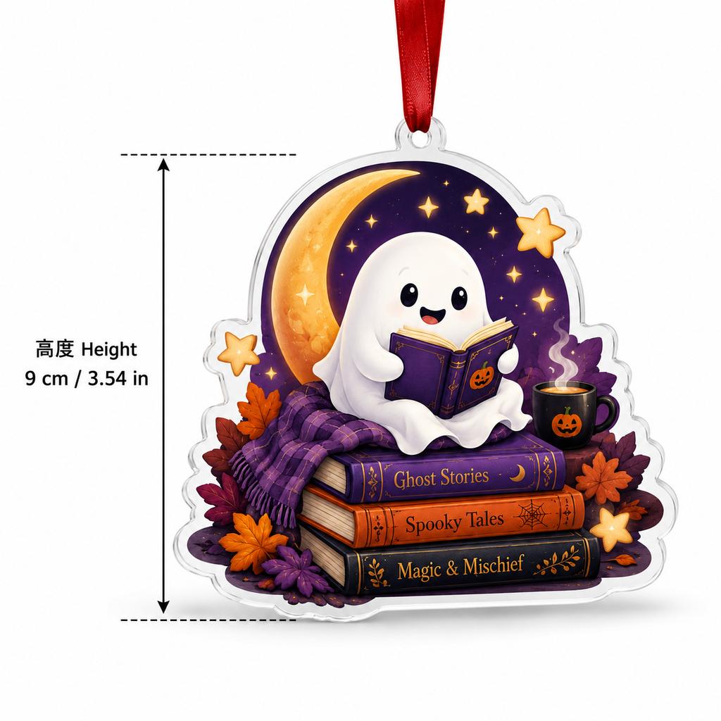 7pcs Halloween Reading Ghost Acrylic Hanging Ornament Library Bookshelf Pendant Reading Corner Decor Holiday Gift for Book Lovers