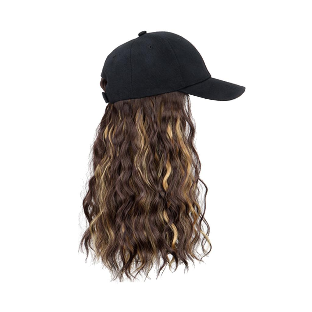 Baseball Cap One-piece Medium Length Water Wave Wig 17 Inch Curly Wave Hair Piece For Women Girls