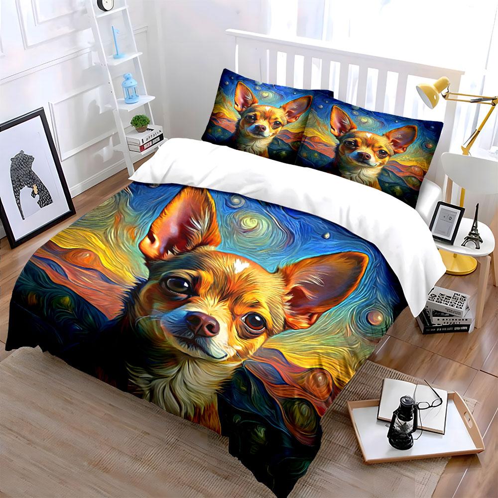 Chihuahua with colorful swirls. Bedding sets Duvet cover sets Duvet covers Pillowcases(1 * Duvet Cover 2 * Pillowcases without duvet insert)
