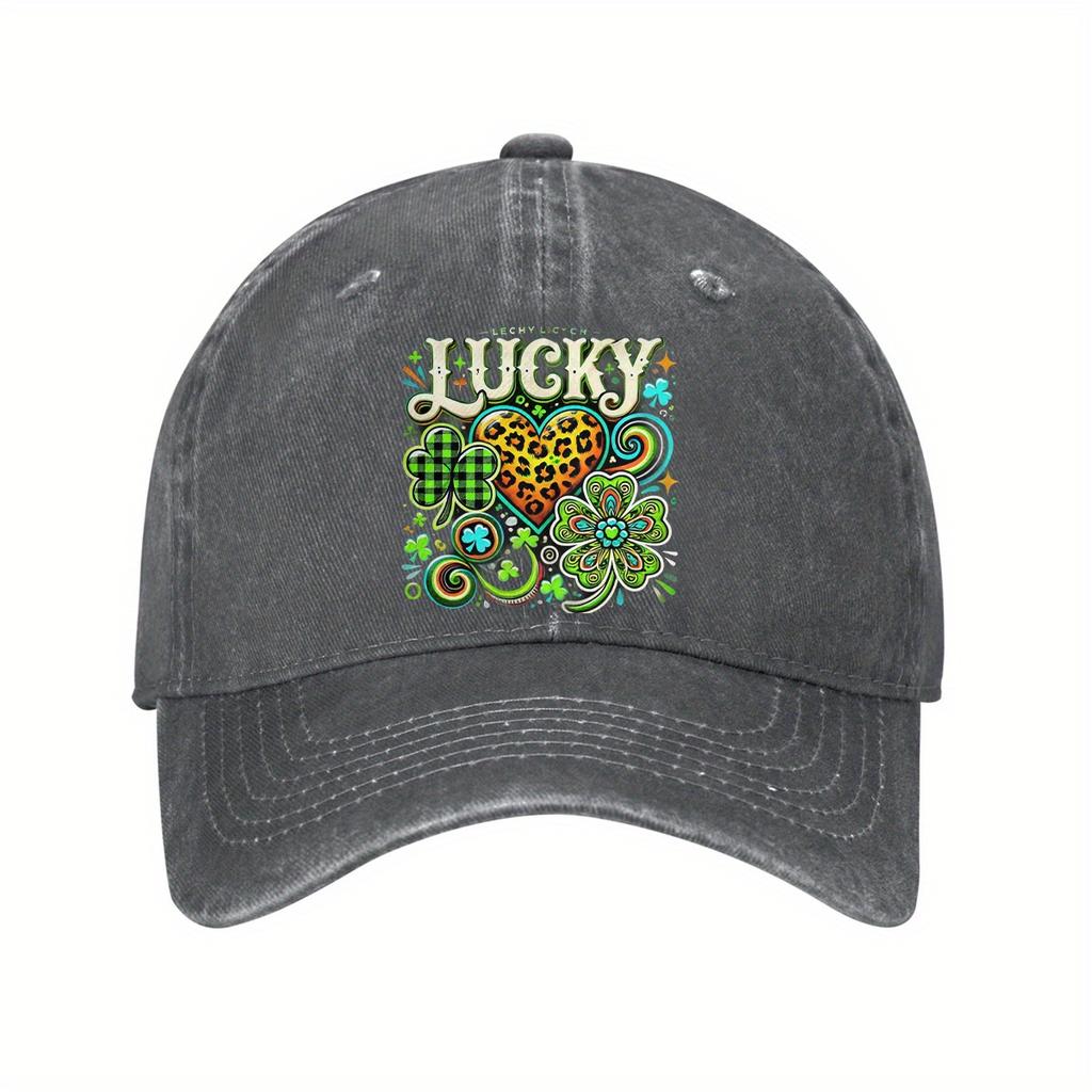 St Patricks Day Lucky Clover Print Baseball Cap Casual Cotton Adjustable Sports Hat for Adults