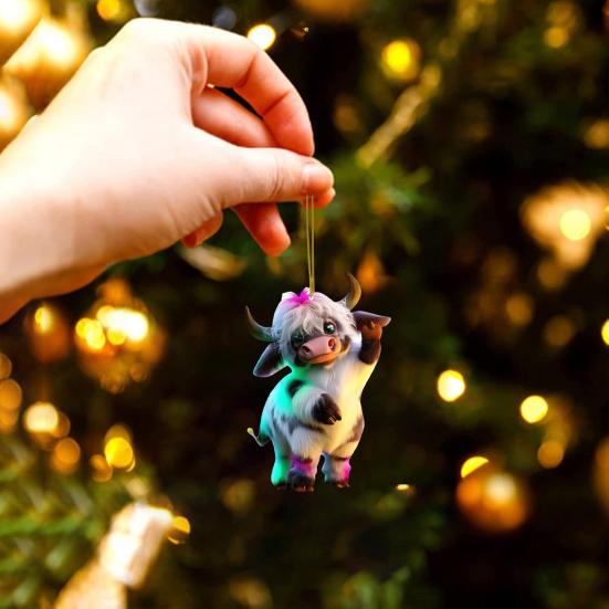 Christmas Cow Pendant Durable Acrylic Adorable Cow Ornament for Christmas Tree Decoration Party Favor