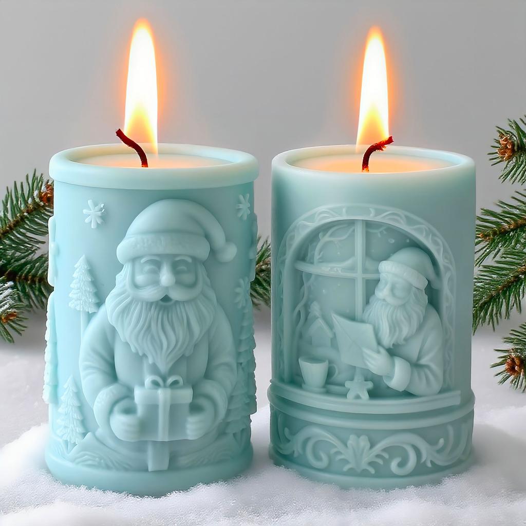 Christmas Series Santa Claus Silicone Candle Mold Handmade Scented Plaster Resin Mould Relief Cylinder Xmas Candle Molds