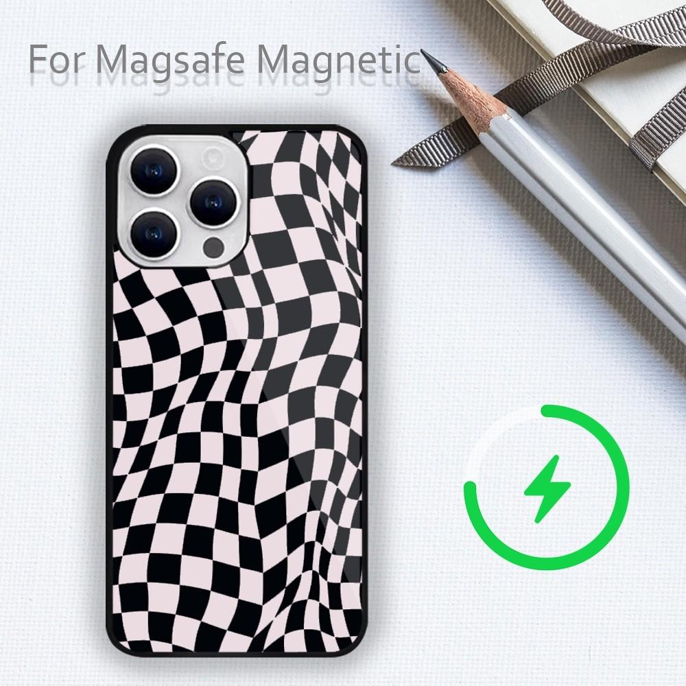 Чехол для телефона Crazy Checkered для iPhone 15 14 13 12 11 Plus Pro Max Magsafe с магнитной беспроводной зарядкой