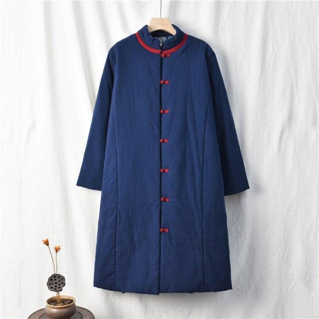 Johnature Vintage Women Long Sleeve Coats Winter Pockets Cotton Linen Solid Color Loose Female Parkas