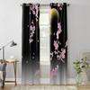 2pcs Japanese Cherry Blossom Moon Minimalist Curtains for Living Room Bedroom Modern Window Decor