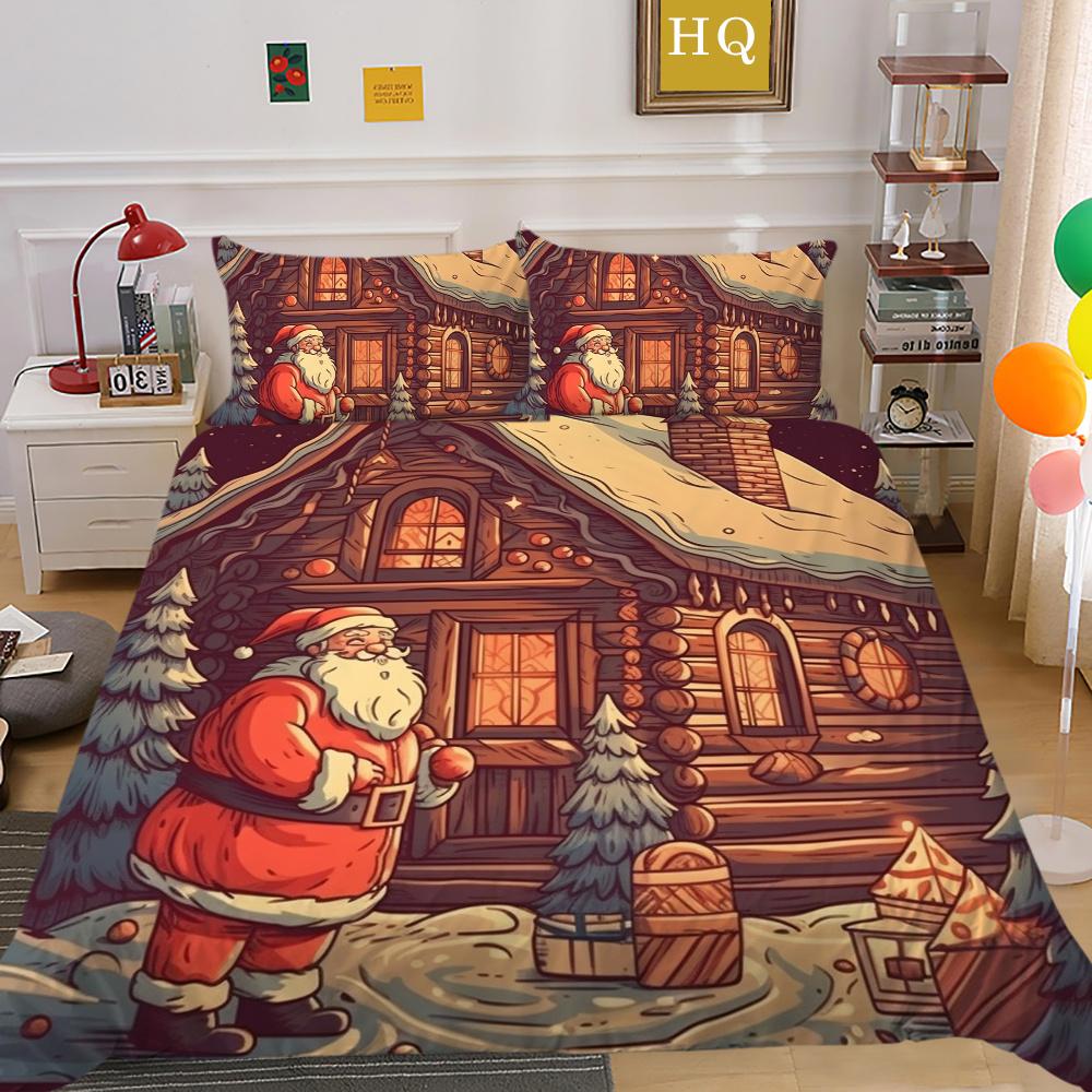 Комплект постельного белья из микрофибры с 3D рождественской печатью, полноразмерный комплект постельного белья из микрофибры, высококлассные милые покрывала