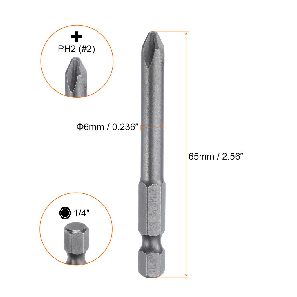 Магнитный бит для крестовой отвертки Phillips PH0 PH1 PH2 PH3 1/4" Шестигранный хвостовик 65 мм Сталь S2 Биты для шуруповерта Крестовая головка Биты для электродрели