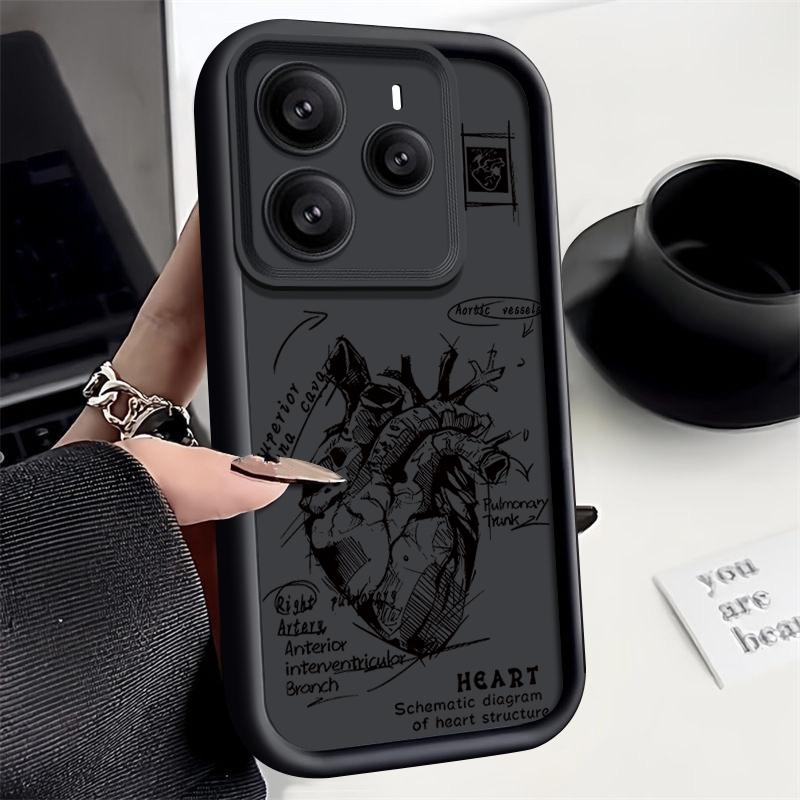 Heart Pattern Soft Silicone Phone Cover For Xiaomi 14T 13T Pro Poco X7 F6 Pro X6 Redmi Note 14 Pro 13 12 11 Shockproof Matte TPU Bumper Cover