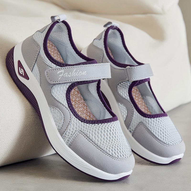 Обувь женская летняя новая обувь для ходьбы сетчатая дышащая женская обувь для среднего и пожилого возраста обувь для мамы на липучке одинарная обувь