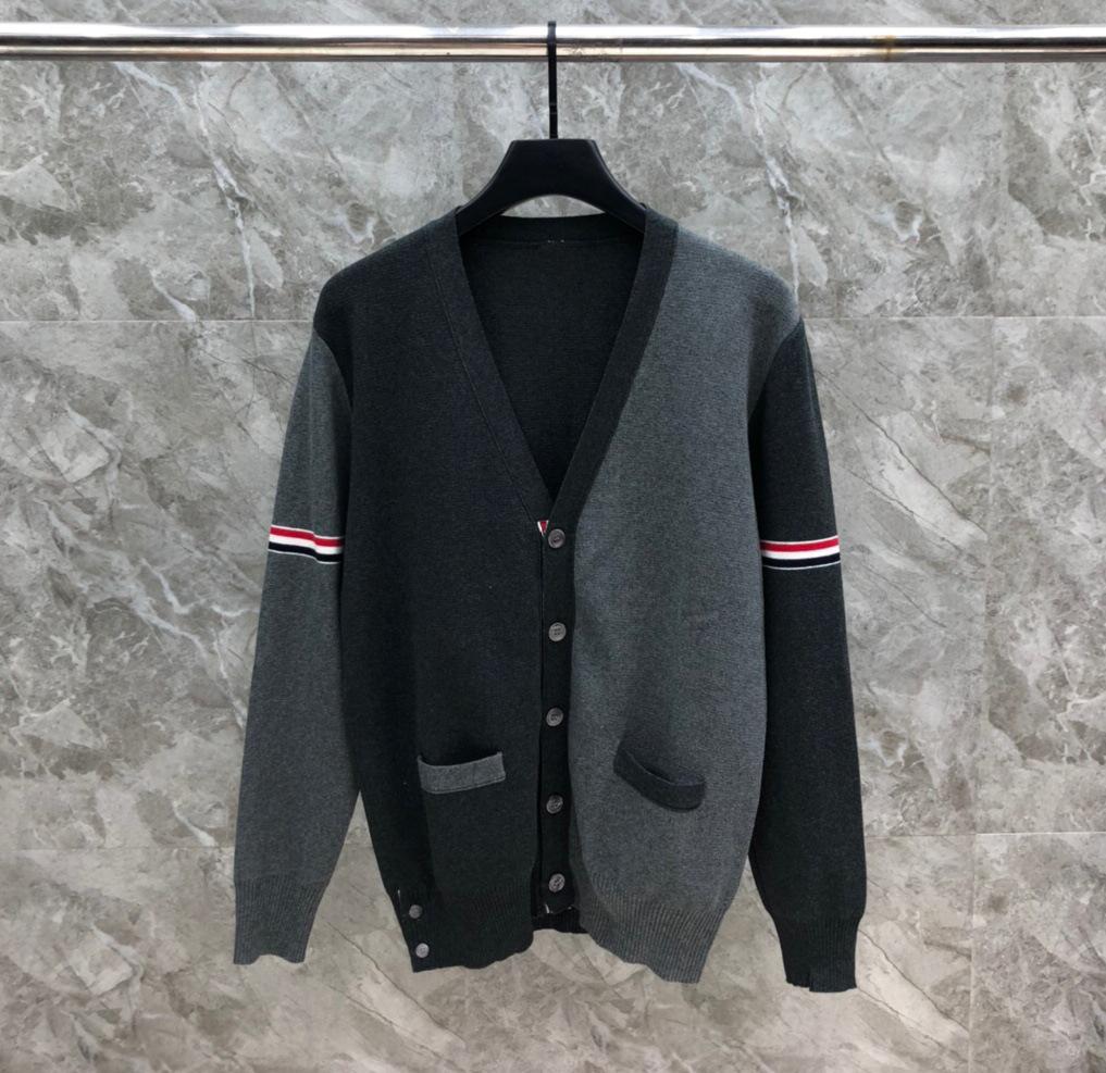 Autumn/Winter Unisex Double Sleeve Cotton Cardigan – Red, White & Blue Color Block with Five Buttons