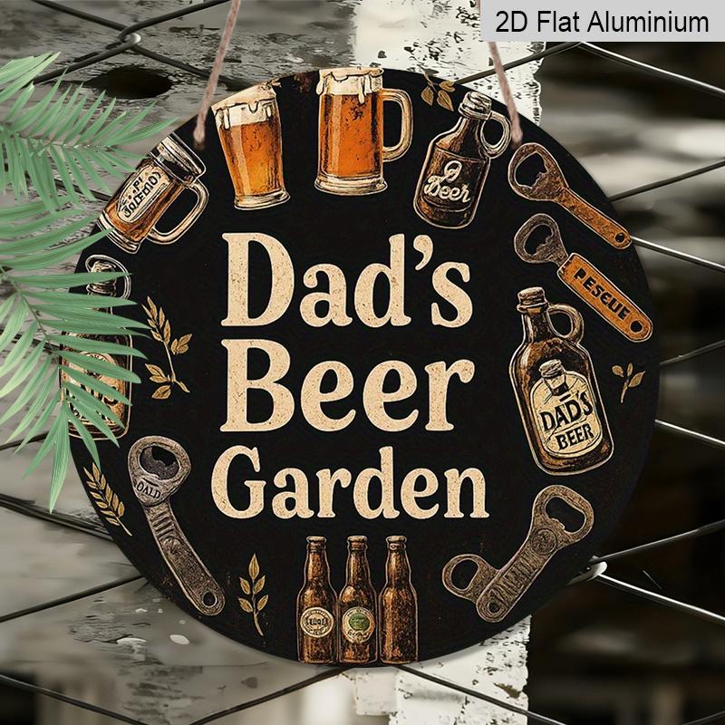 2D Flat 1pc, 8x8 in, Vintage Beer Garden Aluminum Metal Decorative Signs & Plaques - Dad's Beer Garden Wall Art with Beer Mugs, Bottles & Rustic