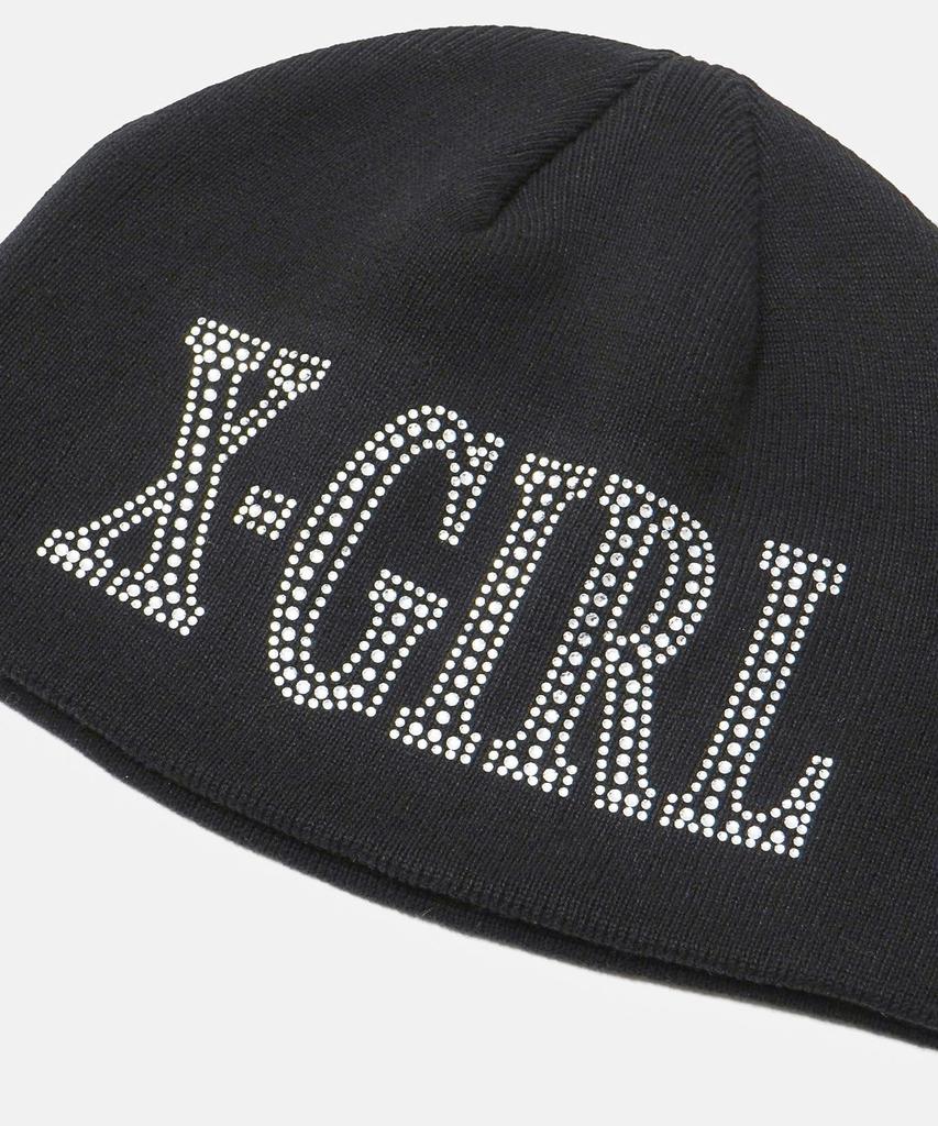 [X-girl] Шапка бини RHINESTONE ROMAN TYPE LOGO BEANIE Женская ЧЕРНАЯ