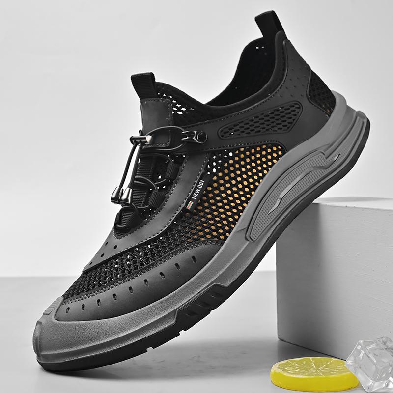 Мода Новое поступление Мужская сетчатая обувь На шнуровке Повседневная обувь Уличные мужские кроссовки Дышащие Сквозные Балетки Легкая спортивная обувь
