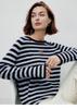Women's 2026 Spring/Autumn Round Neck 100% Cashmere Knit Outerwear with Striped Letter Design.