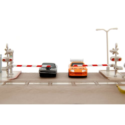 JADA TOYS Nano Scene Fast & Furious Race Scene Railroad Crossing Diorama with Dodge Charger/Toyota Supra Diecast Car Set