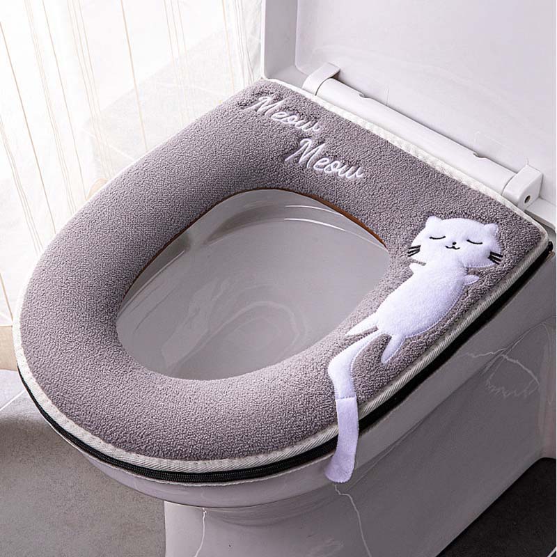 4 Colors Toilet Seat Mat Household Four Seasons Universal Zipper Cartoon Toilet Seats Cover with Handle Bathroom Waterproof Washable Thick Cushion Pad