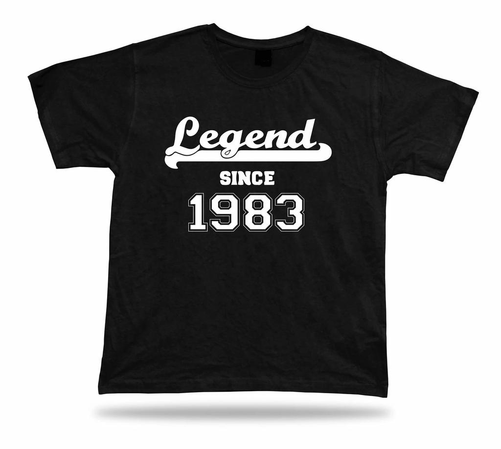 Printed T shirt tee Legend since 1983 happy birthday present gift idea unisex