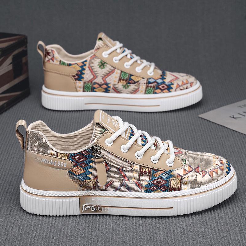 Мужская обувь 2025 лето новая мужская молодежный стиль национальный тренд персонализированная спортивная обувь на доске низкий верх студенческая уличная повседневная обувь