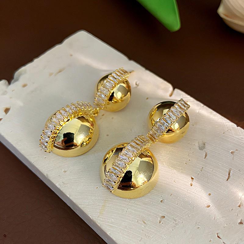 Vintage Rose Leaf Metal Cuban Link Pearl Earrings for Women