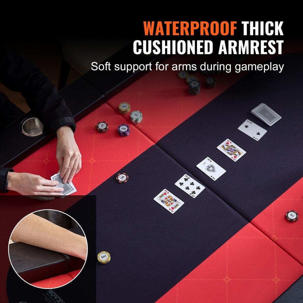10 Player Foldable Poker Table, Blackjack Texas Holdem Poker Table with Padded Rails and Stainless Steel Cup Holders, Portable Folding Card Board Game