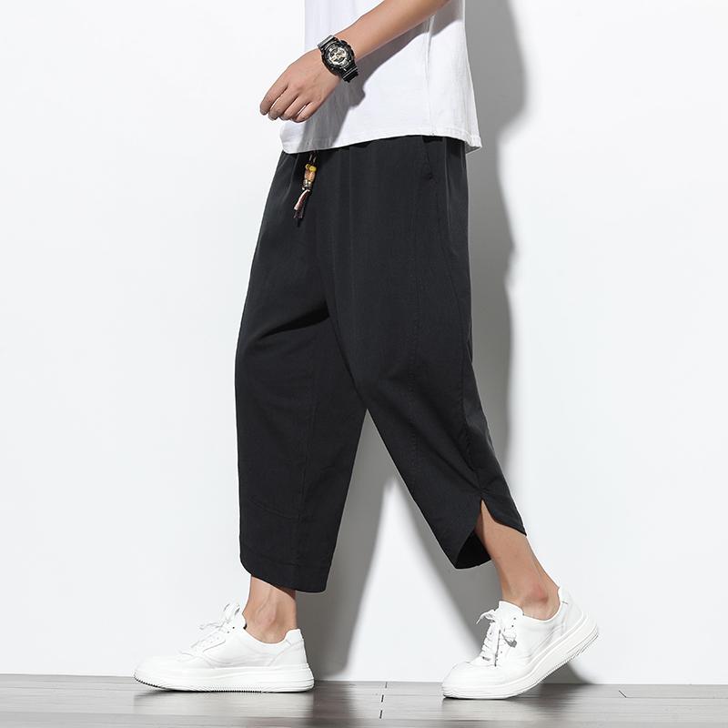 Men's Spring and Autumn Thin Section of Plus Size Linen Loose Harlequin Trousers Beach Lantern Trousers