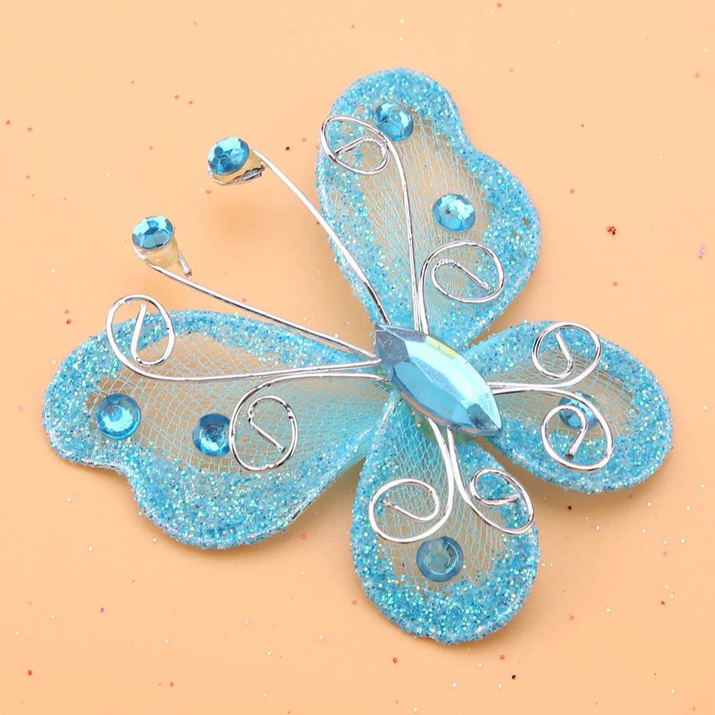 24pcs Sheer Mesh Wire Glitter Butterfly Wedding Party Clothing Decoration DIY Supplies Blue