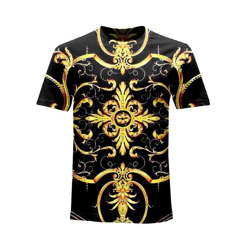 Men's Baroque Style Animal & Ornament Print Short Sleeve T-shirts Summer Round Neck Fashionable Casual Men's T-shirts