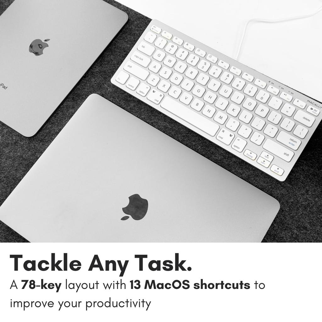 MACALLY Mac US Совместимая с Mac и Ножничный механизм Полная 78 Работа с Удаленной работой Клавиатура, Проводная, Компактная, Раскладка, Windows, Тихая, (Пантограф), Размер,