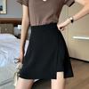 Black High-Waist A-Line Skirt for Women - Autumn 2023, Large Size, with Slit