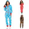Women Christmas Pajamas One-Piece Pajamas Printed Hooded Homewear One-piece Pants