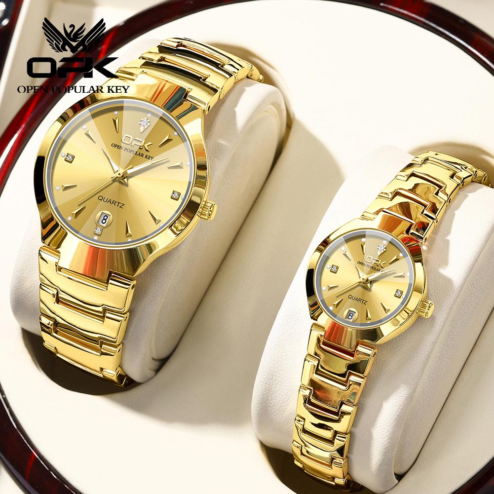 OPK Couple Watch Classic Fashion Waterproof Glow Quartz Watch Band Luxury Date Week Men's and Women's Couple Watches