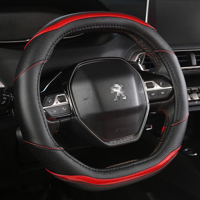 For 2008 2019 2020 E2008 2020 Car Steering Wheel Cover Carbon Fibre + PU Leather Auto Accessories Interior Coche
