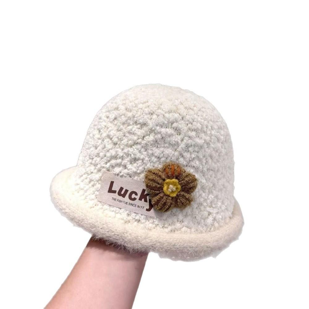 Cute Flowers Children Bucket Hat Warm Woolen Basin Cap Crochet Fisherman Hat Baby Children Kids