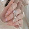 24pcs Nail Tips Full Cover Press On Nails Dazzling Crystal Ballerina Long French Shining Fake Nails
