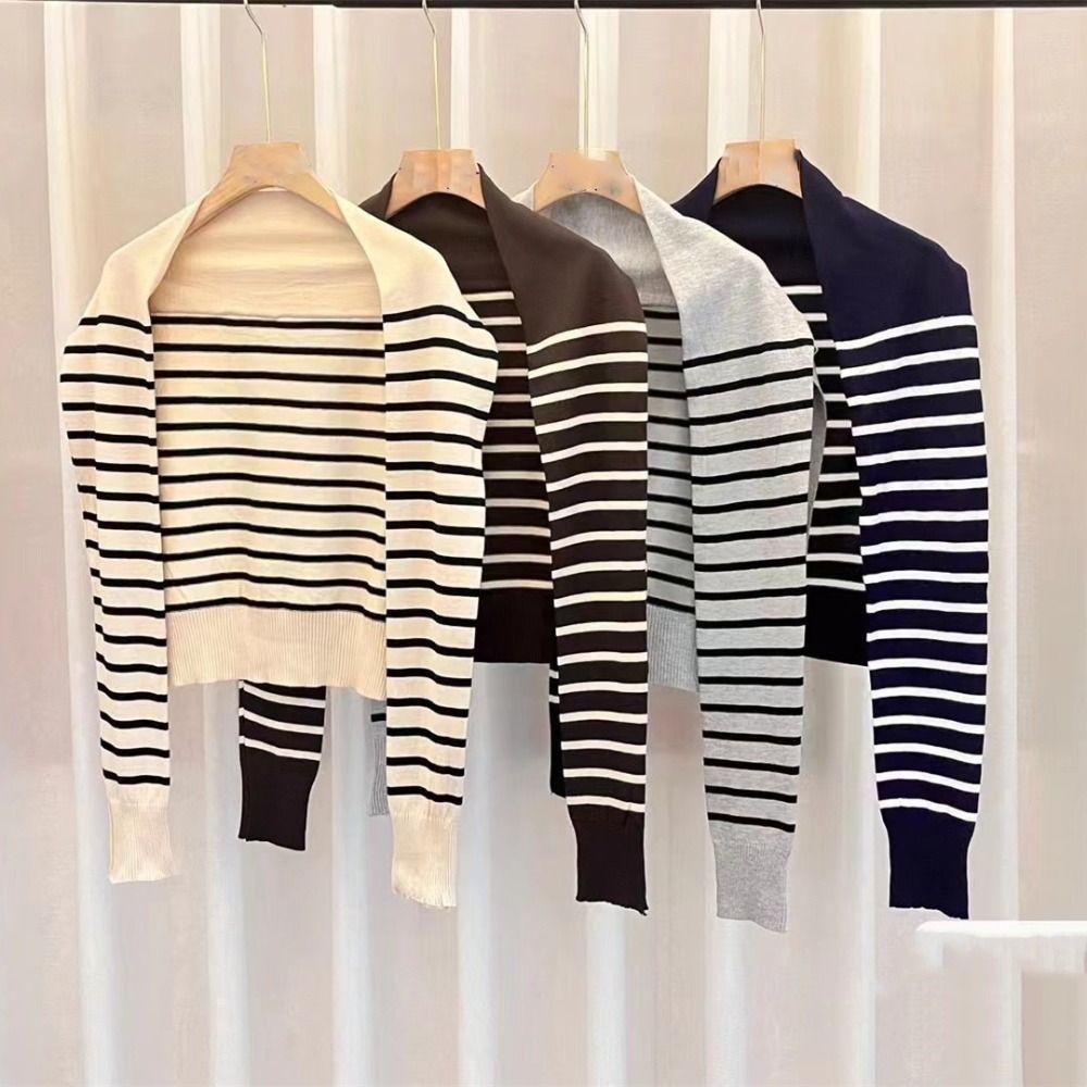 Stripe Knitted Shawl Warm Neck Scarf Fashion Fake Collar Cape for Women