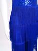 Girls Halter Sleeveless Backless Sequin Tiered Tassel Dance Jumpsuit Cha cha Latin Costume