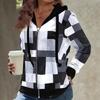 Осенние женские толстовки с капюшоном, модная куртка-кардиган с клетчатым узором на молнии и планкой, обычная посадка с длинными рукавами, повседневное пальто с капюшоном, весенне-осенняя женская одежда