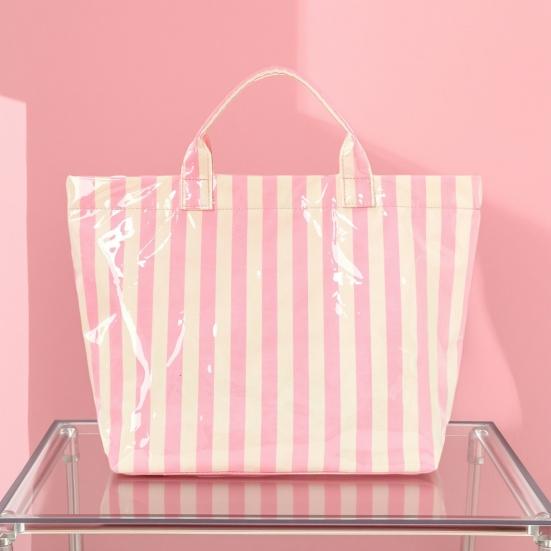 Glossy Striped Tote Bag PVC Handbag Stylish Waterproof Large Capacity Checkered Leopard Print