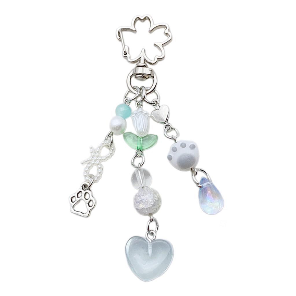 Cat Claw Heart Flower Keychain Cute Decorations Keyring Ornament Backpack Handbag Charm Pendant Gift for Girls Women