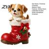 Winter Atmosphere Ornaments Christmas Puppy in Santa Boot Resin Figurine, Cute Dog Holiday Tabletop Decor with Festive Desk Accessories Bow