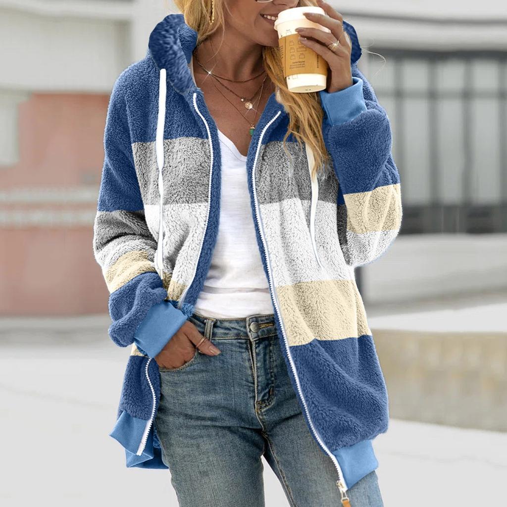 Женская мода шить свободные толстовки с длинным рукавом плюшевое пальто на молнии