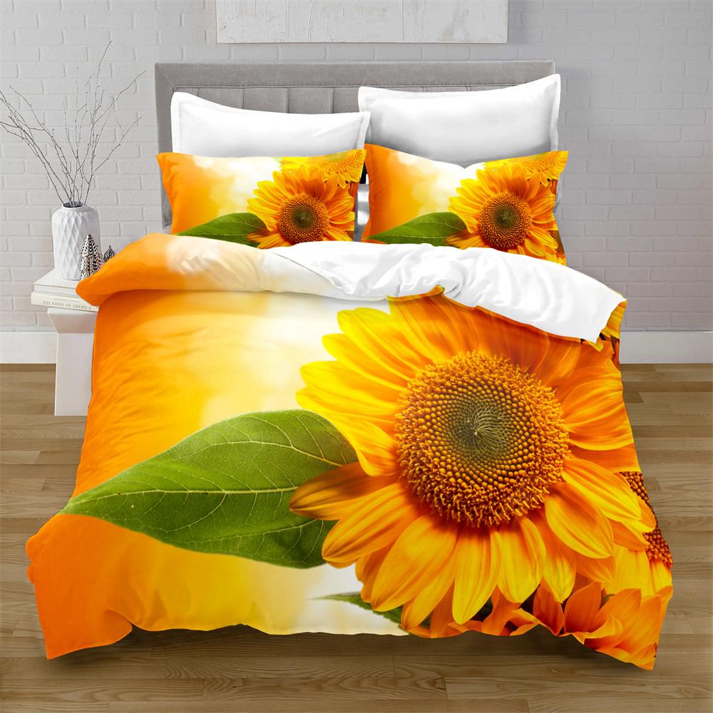 Sunflower Soft Duvet Cover Set Yelow Flowers Lush Sunflowers In The Field Beding Set Microfiber Botanical Floral Print Comfortable Quilt Cover