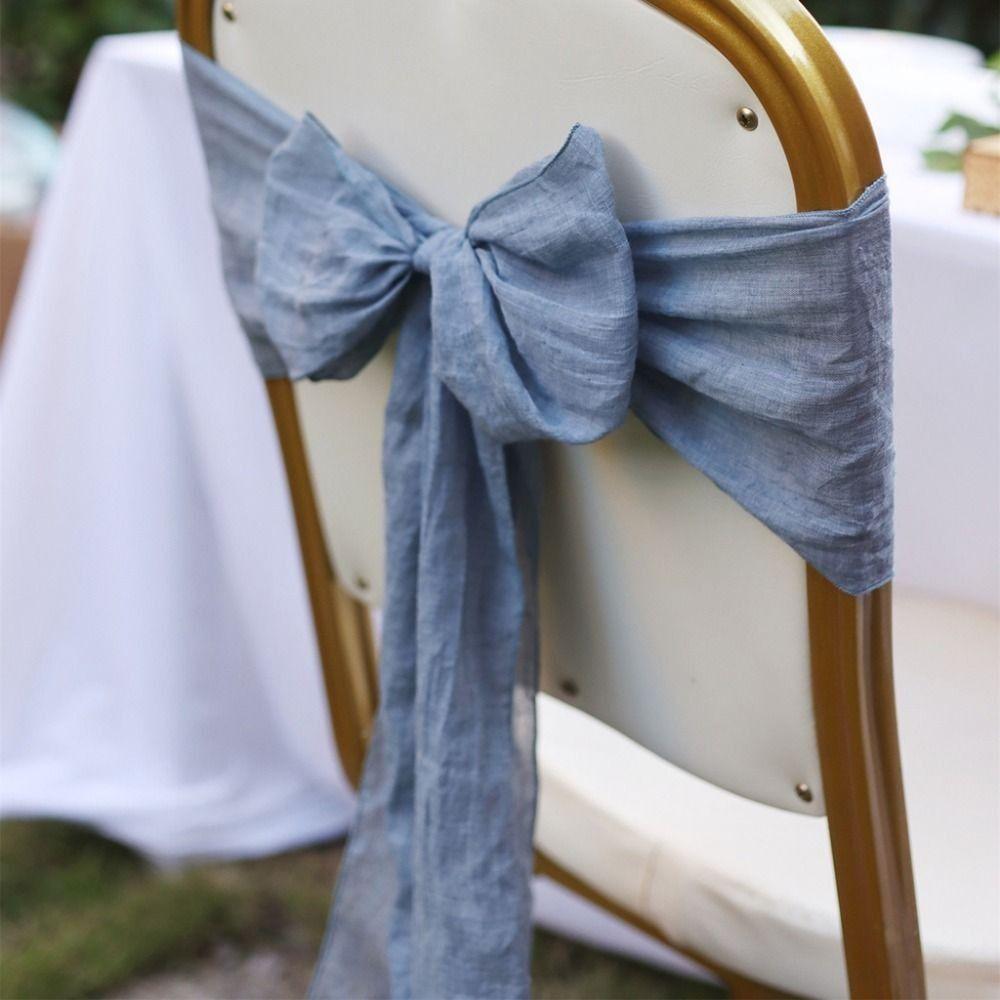 2Pcs Designed Decor Rustic Chair Sashes Cheesecloth Tulle Overlock Chair Ties Non-slip 11 Colors Chair Cover Wedding Decoration