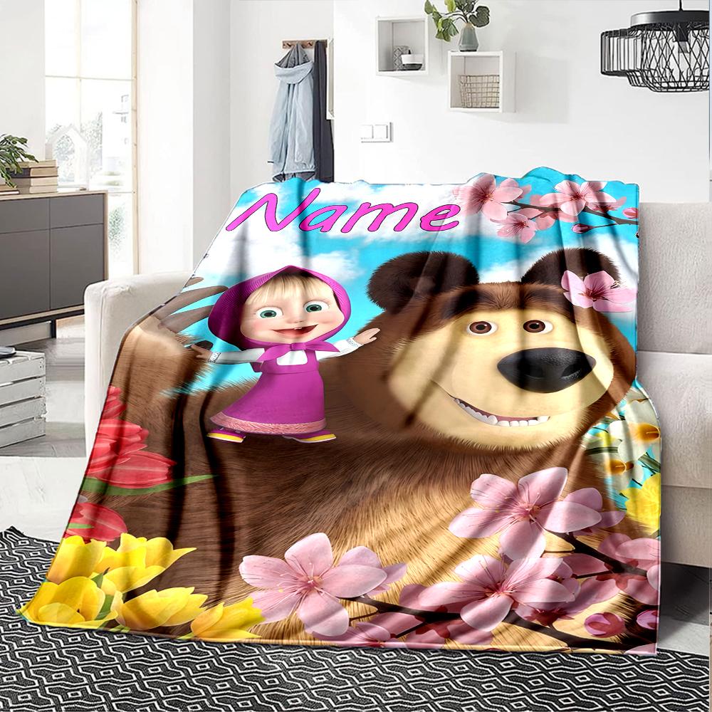 Customiz Name Personality Masha and the Bear Blanket Soft &Warm Sofa Office Bed Travel Lunch Break Blanket, Gift Suitable All Seasons