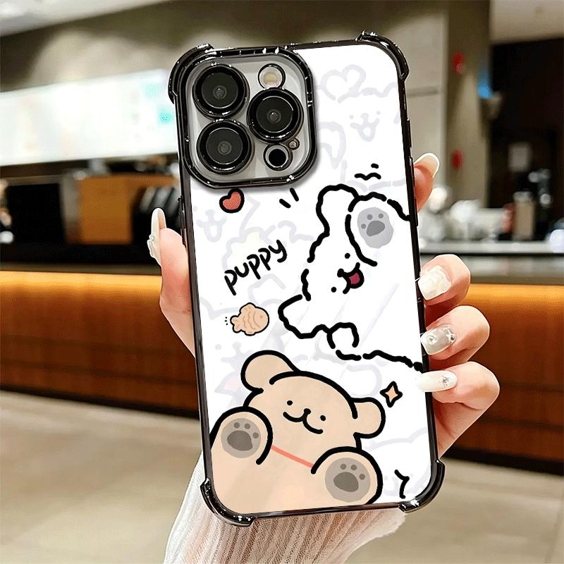 Кавайная Линия Щенка Милый Мягкий Чехол Для Телефона Для iPhone 15 16 17 Air 14 Pro Max 16E Plus 13 12 Mini Покрытие Противоударный Fundas